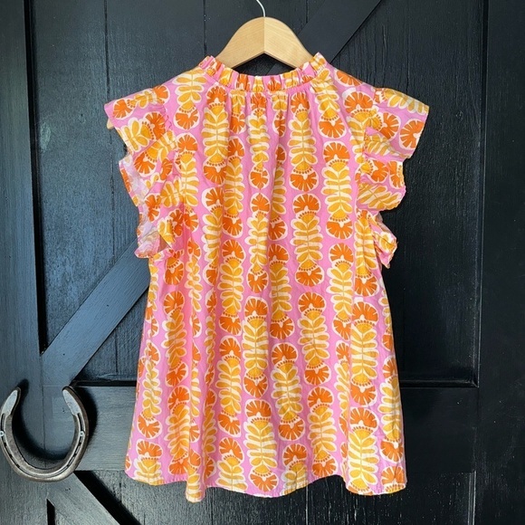 Mud Pie Becky Colorful Flutter Sleeve Cotton Poplin V-Neck Resort Style Top Sz M - Picture 9 of 12
